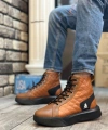 Shoecide Sb0159 Bağcıklı Koyu Taba Kapitone Erkek Yüksek Taban Spor Bot