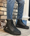 Shoecide Sb0159 Bağcıklı Siyah Kapitone Erkek Yüksek Taban Spor Bot