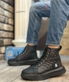 Shoecide Sb0159 Bağcıklı Siyah Kapitone Erkek Yüksek Taban Spor Bot