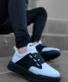 Shoecide Sb0160 Bantlı Erkek Yüksek Taban Beyaz Siyah Spor Ayakkabı