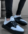 Shoecide Sb0160 Bantlı Erkek Yüksek Taban Beyaz Siyah Spor Ayakkabı