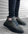 Shoecide Sb0160 Bantlı Erkek Yüksek Taban Haki Spor Ayakkabı