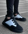 Shoecide Sb0160 Bantlı Erkek Yüksek Taban Siyah Beyaz Siyah Taban Spor Ayakkabı