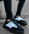 Shoecide Sb0160 Bantlı Erkek Yüksek Taban Siyah Beyaz Siyah Taban Spor Ayakkabı