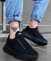 Shoecide Sb0161 Bağcıklı Erkek Yüksek Taban Siyah Spor Ayakkabı
