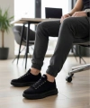 Shoecide Sb0161 Bağcıklı Erkek Yüksek Taban Siyah Spor Ayakkabı