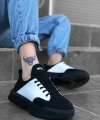 Shoecide Sb0163 Bağcıklı Erkek Yüksek Taban Siyah Beyaz Spor Ayakkabı