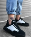 Shoecide Sb0163 Bağcıklı Erkek Yüksek Taban Siyah Beyaz Spor Ayakkabı