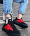 Shoecide Sb0163 Bağcıklı Erkek Yüksek Taban Siyah Kırmızı Spor Ayakkabı