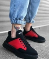 Shoecide Sb0163 Bağcıklı Erkek Yüksek Taban Siyah Kırmızı Spor Ayakkabı