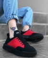 Shoecide Sb0163 Bağcıklı Erkek Yüksek Taban Siyah Kırmızı Spor Ayakkabı