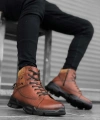 Shoecide Sb0184 İçi Dışı Hakiki Deri Taba Erkek Fermuarlı Yarım Bot