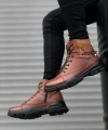 Shoecide Sb0184 İçi Dışı Hakiki Deri Taba Erkek Fermuarlı Yarım Bot