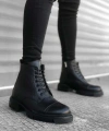 Shoecide Sb0187 İçi Dışı Hakiki Deri Siyah Erkek Fermuarlı Yarım Bot