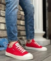 Shoecide Sb0223 Boa Rahat Düz Taban Keten Bağcıklı Kırmızı Günlük Erkek Ayakkabı