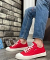 Shoecide Sb0223 Boa Rahat Düz Taban Keten Bağcıklı Kırmızı Günlük Erkek Ayakkabı