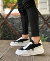 Shoecide Sb0238 Boa Yüksek Taban Beyaz Siyah Bağcıklı Erkek Ayakkabı