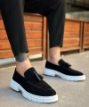 Shoecide Sb0240 Klasik Parlak Püsküllü Süet Siyah Beyaz Taban Erkek Ayakkabı