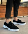 Shoecide Sb0240 Klasik Parlak Püsküllü Süet Siyah Beyaz Taban Erkek Ayakkabı