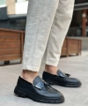 Shoecide Sb0240 Yüksek Taban Klasik Parlak Püsküllü Siyah Taban Erkek Ayakkabı