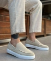 Shoecide Sb0241 Bağcıksız Yüksek Taban Bej Süet Erkek Ayakkabı