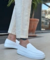 Shoecide Sb0241 Bağcıksız Yüksek Taban Beyaz Cilt Erkek Ayakkabı