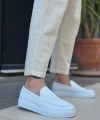 Shoecide Sb0241 Bağcıksız Yüksek Taban Beyaz Cilt Erkek Ayakkabı