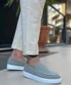 Shoecide Sb0241 Bağcıksız Yüksek Taban Gri Süet Erkek Ayakkabı
