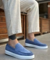 Shoecide Sb0241 Bağcıksız Yüksek Taban Mavi Süet Erkek Ayakkabı