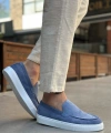 Shoecide Sb0241 Bağcıksız Yüksek Taban Mavi Süet Erkek Ayakkabı