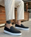 Shoecide Sb0241 Bağcıksız Yüksek Taban Siyah Beyaz Taban Cilt Erkek Ayakkabı