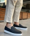Shoecide Sb0241 Bağcıksız Yüksek Taban Siyah Beyaz Taban Cilt Erkek Ayakkabı