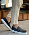 Shoecide Sb0241 Bağcıksız Yüksek Taban Siyah Beyaz Taban Cilt Erkek Ayakkabı