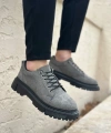 Shoecide Sb0245 Gri Süet Akıllı Lastik Bağcık Yüksek Taban Günlük Erkek Ayakkabı