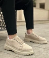 Shoecide Sb0245 Krem Süet Akıllı Lastik Bağcık Yüksek Taban Günlük Erkek Ayakkabı