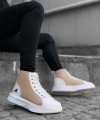 Shoecide Sb0256 Bağcıklı Erkek Yüksek Taban Beyaz Krem Taban Spor Bot