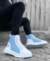 Shoecide Sb0256 Bağcıklı Erkek Yüksek Taban Beyaz Mavi Taban Spor Bot