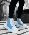 Shoecide Sb0256 Bağcıklı Erkek Yüksek Taban Beyaz Mavi Taban Spor Bot