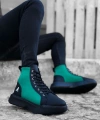 Shoecide Sb0256 Bağcıklı Erkek Yüksek Taban Siyah Yeşil Taban Spor Bot