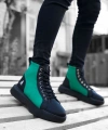 Shoecide Sb0256 Bağcıklı Erkek Yüksek Taban Siyah Yeşil Taban Spor Bot