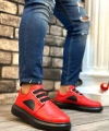 Shoecide Sb0302 Shoecide Kalın Taban Bağcıksız Tarz Casual Kırmızı Siyah Erkek Ayakkabı