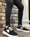 Shoecide Sb0302 Shoecide Kalın Taban Bağcıksız Tarz Casual Siyah Beyaz Erkek Ayakkabı