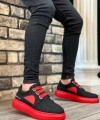 Shoecide Sb0302 Shoecide Kalın Taban Bağcıksız Tarz Casual Siyah Kırmızı Erkek Ayakkabı