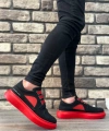 Shoecide Sb0302 Shoecide Kalın Taban Bağcıksız Tarz Casual Siyah Kırmızı Erkek Ayakkabı