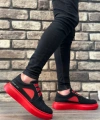 Shoecide Sb0302 Shoecide Kalın Taban Bağcıksız Tarz Casual Siyah Kırmızı Erkek Ayakkabı