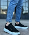 Shoecide Sb0307 Boa Kalın Süet Çift Bant Siyah Beyaz Taban Erkek Ayakkabı