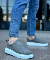Shoecide Sb0307 Boa Kalın Süet Yüksek Taban Çift Bant Gri Erkek Ayakkabı
