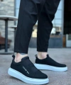 Shoecide Sb0307 Boa Kalın Yüksek Taban Çift Bant Siyah Beyaz Erkek Ayakkabı