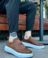 Shoecide Sb0307 Boa Kalın Yüksek Taban Çift Bant Taba Beyaz Erkek Ayakkabı