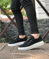 Shoecide Sb0310 Boa Kalın Yüksek Taban Fermuarlı Siyah Beyaz Erkek Ayakkabı